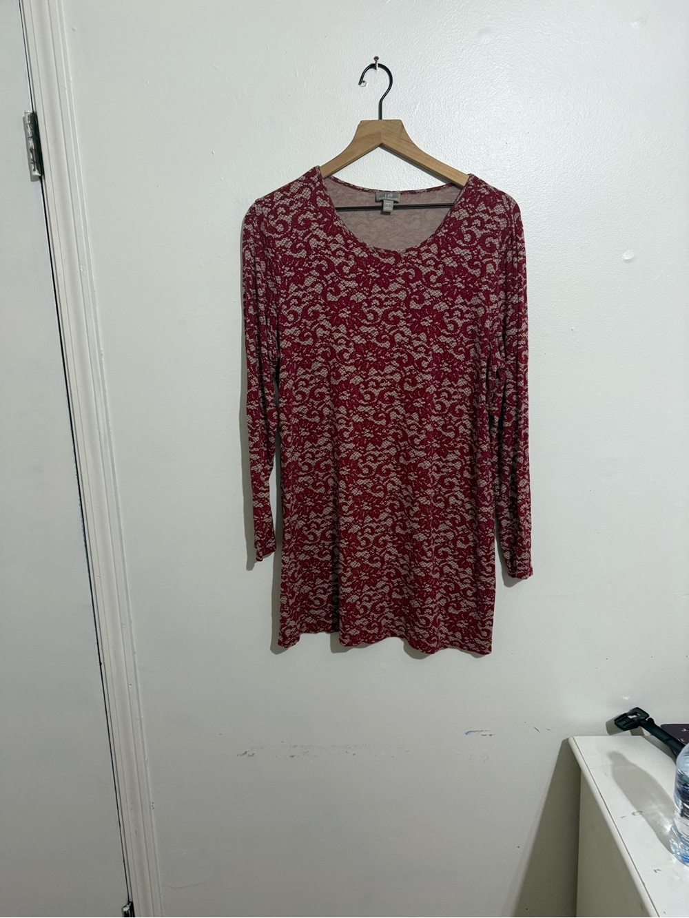 J. Jill Red Floral-Pattern Long-Sleeve Tunic Dress